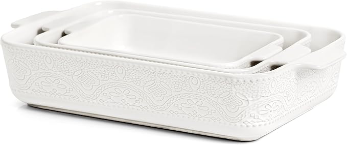 Ceramic Baking Dish Set of 3, Casserole Dishes for Oven, Ideal for Baking, Stewing, Roasting, and Holiday Feasts. The Gift for Mother's Day, Thanksgiving, Christmas, or Housewarming(Bright White)