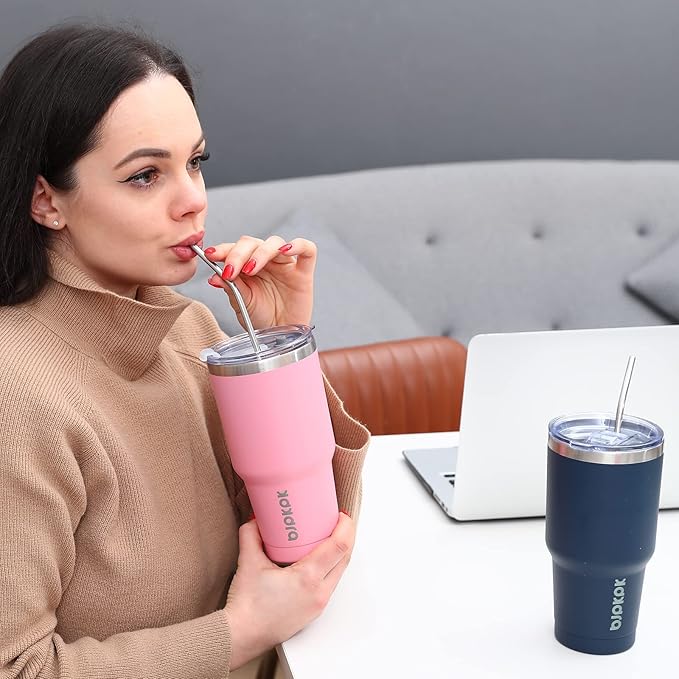 BJPKPK 30 oz Tumbler with Lid and Straw Stainless Steel Double Wall Vacuum Insulated Tumblers,Navy Blue