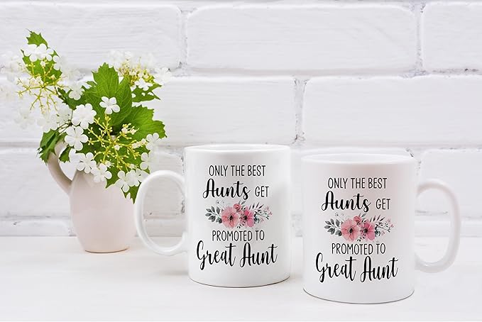 QASHWEY Great Aunt Coffee Mugs, Funny Pregnancy Announcement Gifts, Double Side Printed Ceramic 11 Ounce