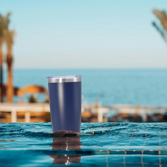 20 oz Tumbler Coffee Tavel Tumblers Bulk with Lid Stainless Steel Double Wall Vacuum Insulated Mug Powder Coated Cups fit Car Cupholder for Hot and Cold - Navy, 8Pack