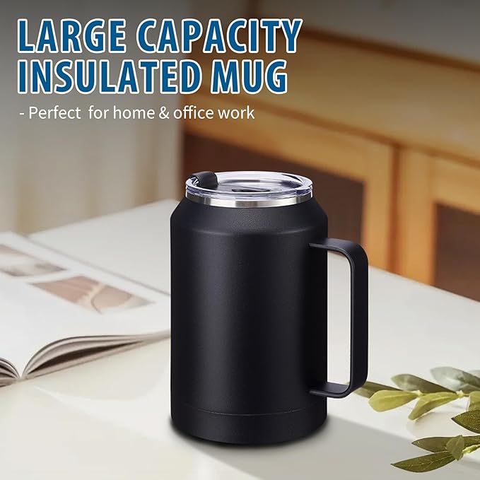 32 oz Insulated Coffee Mug Tumbler - w/ Handle, 2-in-1 Straw & Chug Lid, Silicone Boot, Double Wall Vacuum Insulated Tumblers Cups 32oz, Leak Proof Stainless Steel Water Bottle Work Home Travel Mugs