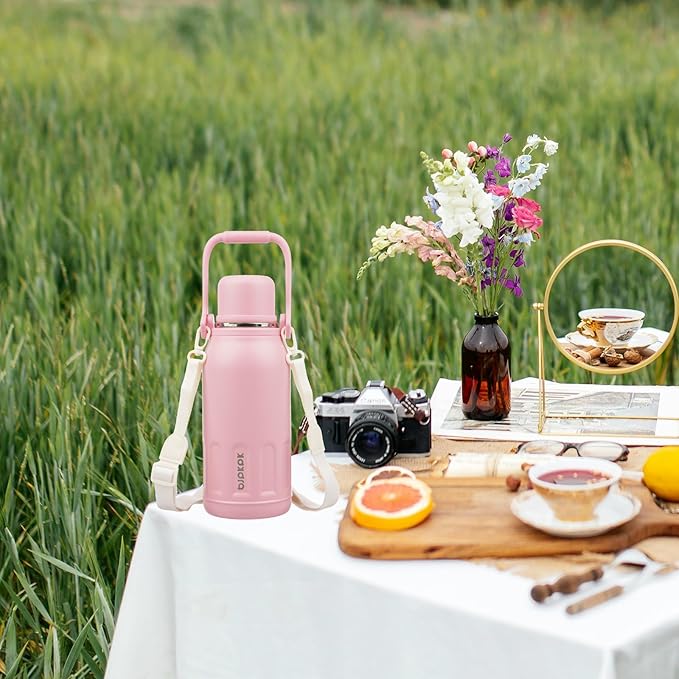 BJPKPK Insulated Water Bottle Leak Proof 27oz Stainless Steel Water Bottles with Handle and Lid Travel Metal Thermal Flask,Beige