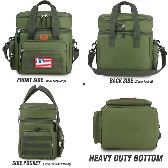 Tactical Lunch Box for Men, Expandable Heavy Duty Double Deck Tactical Lunch Bag with Shoulder Strap, Leakproof & Insulated Lunch Cooler Bag for Adult Work Fishing Picnic Travel,20L Dark Green