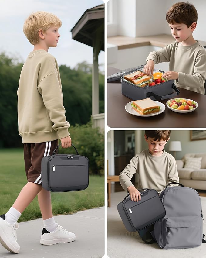 Tuwubi Kids Lunch Bag Insulated Lunch Box for Kids Small Lunch Bag for Boys/Girls Durable Lunchbox for School,Charcoal Grey 10-Can(5L)