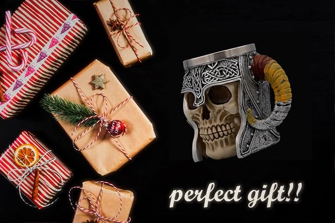 18oz Gift Horn Skull Beer Mug Stainless Steel Large Coffee Cup Norse Gothic Decor Viking Festival Gift GOT Pirate Decor