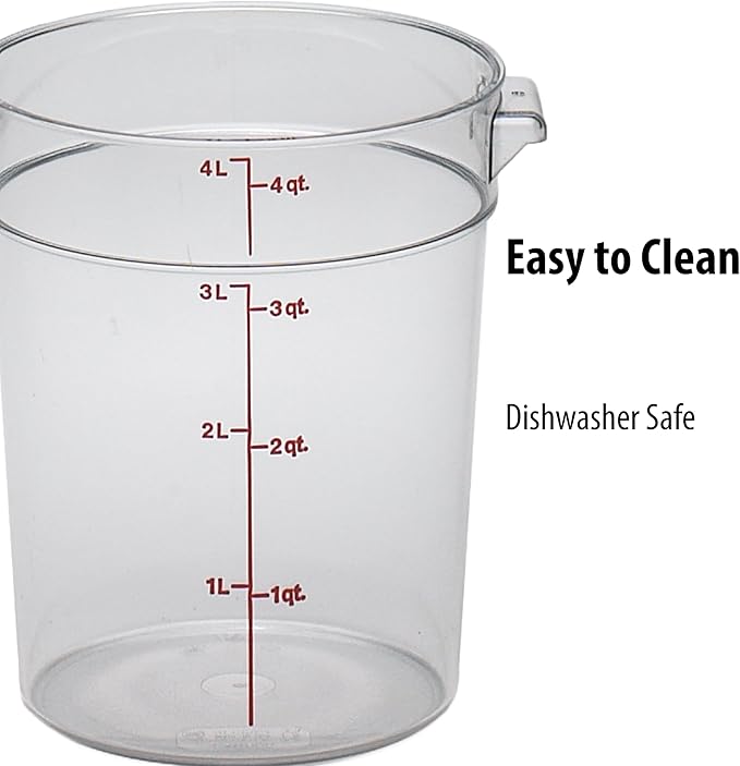 Cambro Food Storage Container with Lid (2 Pack) - Round Series - 4 QT (Quart) - Commercial Grade for Food Prep (Clear)