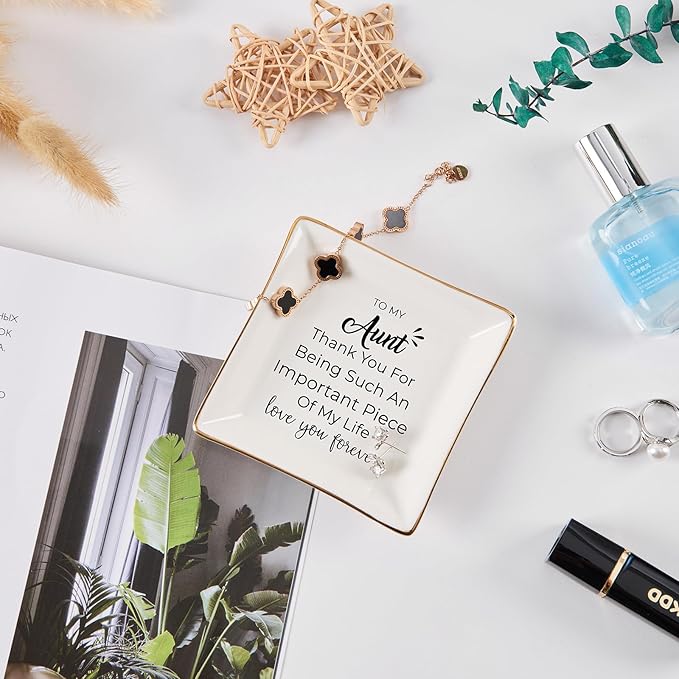 Aunt Gifts - Jewelry Dish Trinket Tray for Auntie Birthday, Christmas, Mother's Day & Valentines from Niece or Nephew