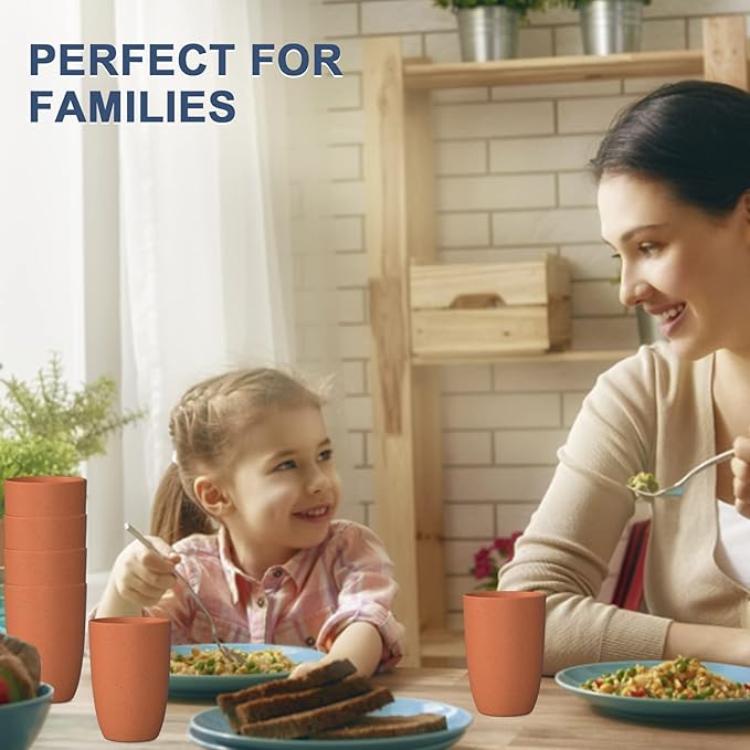 Wrova Wheat Straw Cups 6 PCS Good Alternative to Plastic Reusable Cups 20 oz Unbreakable Drinking Cup Reusable Dishwasher Safe Water Plastic Glasses Orange