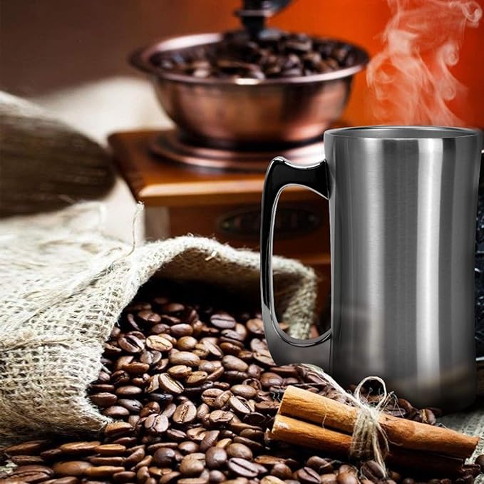 Stainless Steel Double Walled Mugs 20 oz Metal Coffee & Tea &Wine Cup Mug Insulated Cups with Handles Keep Drinks Cold or Hot Longer(Double)