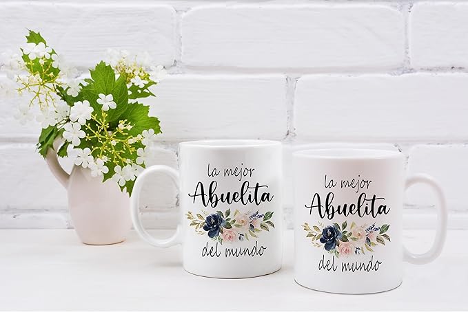 QASHWEY Best Grandma in The World Floral Coffee Mugs Mug,Abuelita Grandma Birthday Mother's Day Gifts from Grandkids,La Mejor Abuelita Del Mundo Spanish Double Side Printed Ceramic Mug Cup 11 Ounce