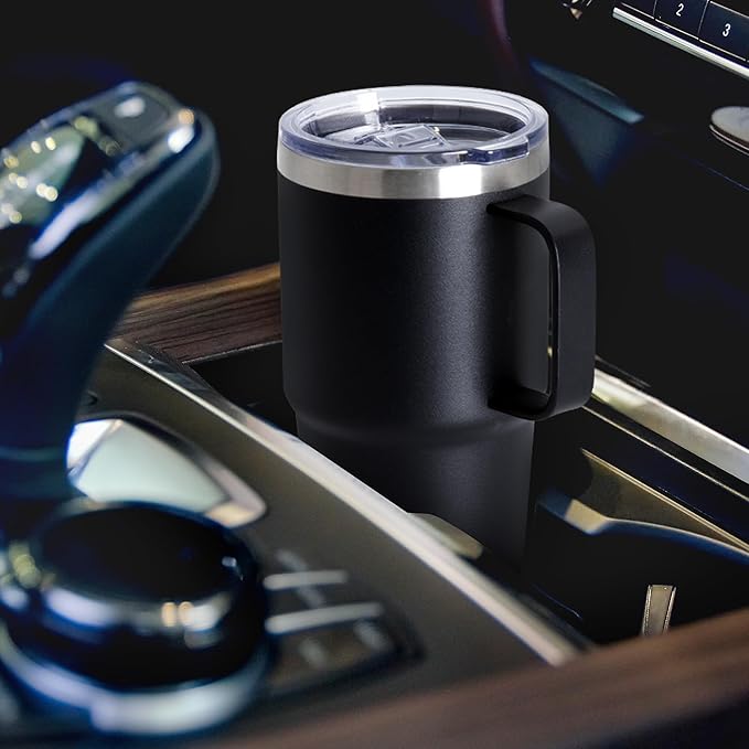 20oz Tumbler Bulk with Lid, Stainless Steel Tumbler Bulk with Handle, Metal Insulated Travel Coffee Mug Set with Handle, Double Wall Vacuum Leak Proof Tumbler Cup, Black 6 Pack