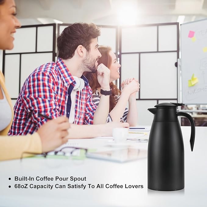 70 oz Thermal Coffee Carafe, Updated 2 PCS Insulated Stainless Steel Coffee Carafes for Keeping Hot Coffee & Water Hot Beverage-12Hours, Double Walled Vacuum Coffee Carafe(Blue+Blue)