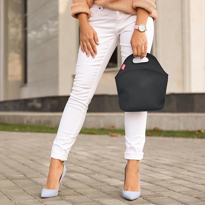 yookee home Waterproof Lunch Bag Double Layer Leakproof Neoprene Insulated Lunch Bag Freezable Black Reusable Thermal Lunch Cooler Tote Lunch Box for Boys Men Women Adult Kids for Work Outdoor