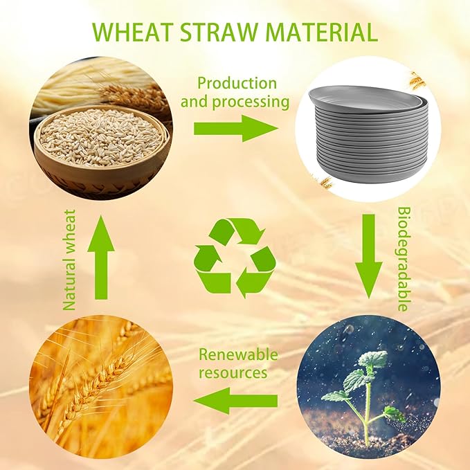 supernal 16pcs Dark Grey Wheat Straw Plates, Deep Dinner Plastic Plates, Reusable Plate, 10 inch Unbreakable Plate Set for Picninc, Camping, Lightweight Microwave Dishwasher Safe