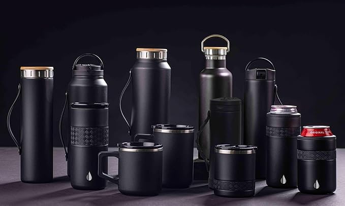 Elemental Artisan Insulated Tumbler, Triple Wall Coffee Travel Mug, Reusable Stainless Steel Coffee Tumbler with Ceramic Lid, Thermal Coffee Cups for Hot (6 Hrs) & Cold (18 Hrs), 16oz - Black