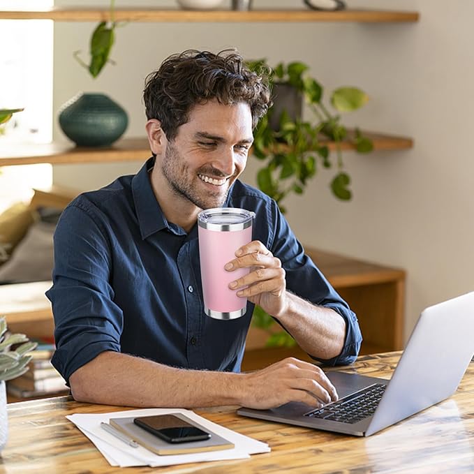 StarSpeed 20oz Tumbler Bulk with Lid, Stainless Steel Insulated Tumblers Double Wall Vacuum Insulated Travel Mug, Powder Coated Coffee Cups for Hot and Cold Drinks(Lght Pink,1)