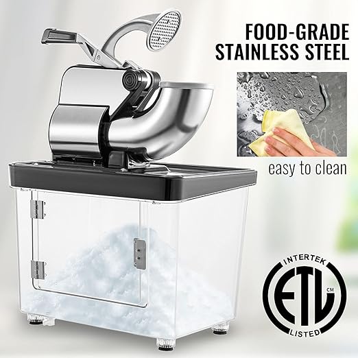 VEVOR 110V Commercial Ice Crusher 661LBS/H, ETL Approved 300W Electric Snow Cone Machine with Dual Blades, Stainless Steel Shaved Ice Machine with Safety On/Off Switch for Family, Restaurants, Bars
