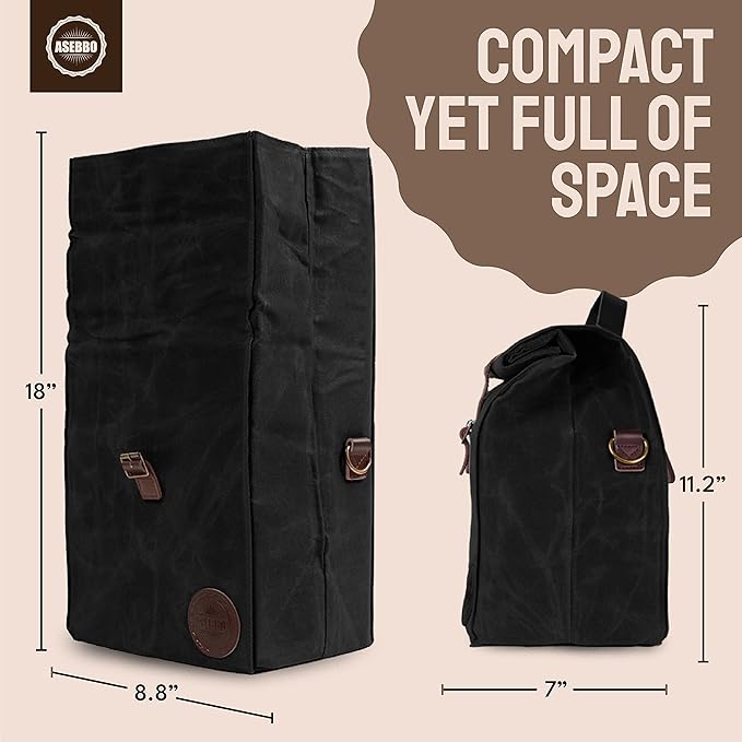 ASEBBO Insulated Lunch Bag for Women & Men - Reusable & Leak Proof Lunch Box Cooler Bag for Work, Beach, Travel for Adults with Shoulder Strap, Father's Day Gift - Waxed Canvas (Black) - Reusable Bag