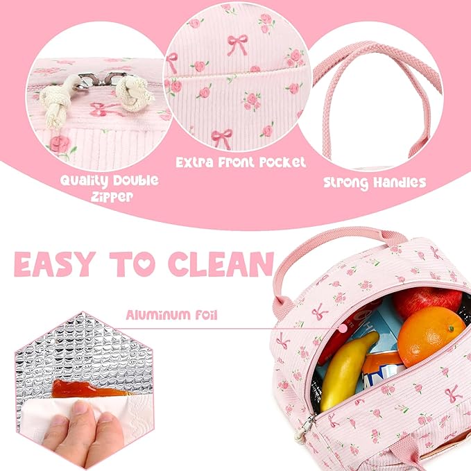 Bluboon Lunch Bag for Women Men Cute Corduroy Lunch Tote Bags Reusable Insulated Lunch Box Large Capacity Reusable Insulated Cooler for Work Picnic or Travel