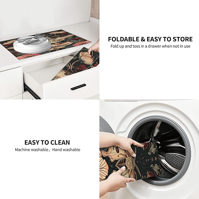 Vintage Butterfly Dish Drying Mat for Kitchen Counter Microfiber Super Absorbent Non-Slip Dish Drying Pad for Countertops Dishes Utensils Stylish Quick-Dry Machine Washable 18x24 Inch