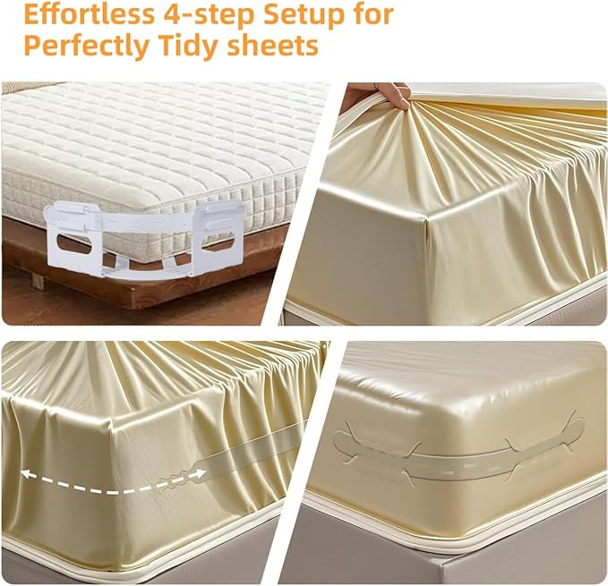 Bed Sheet Holders for Corners,Sheet Locks Keep Sheets Firm & Tight,Easy-to-Install Heavy Duty Sheet Holders Keep The Sheets No More Loose Again & Suitable for Any Type Mattress(4PCS)