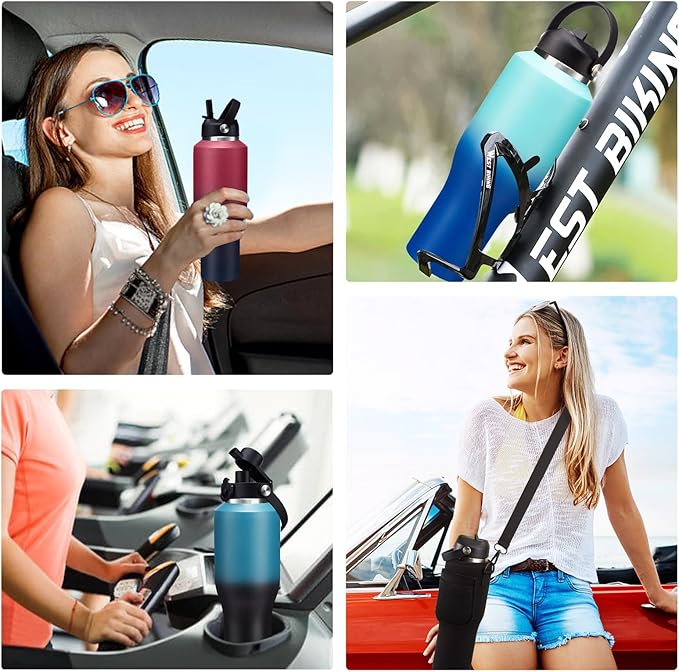 Insulated Water-Cup Skinny-Bottle 40 oz - Stainless Steel Insulated Water Bottles fits in Cup Holder, Leak Proof Metal Flask Water Cup with Straw Spout Lids for Women Men