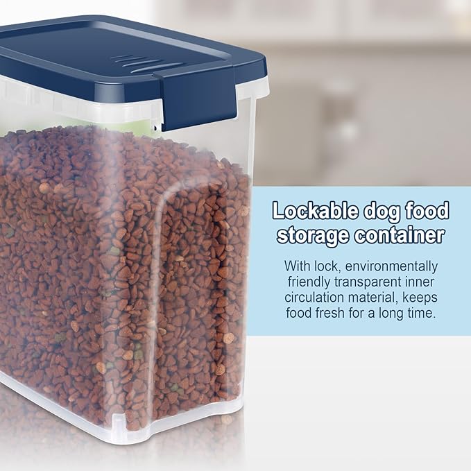 5-7Lbs Dog Cat Storage Container with Airtight Lids, With Locking Lids Plastic Bin PBA-Free for Pet food, Rice, Rice, Oatmeal, Bird Seeds, Flour, Dried Fruits, Easy to Carry and Clean-Cool Blue