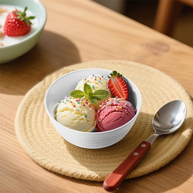 Wrova Handy Wheat Straw Bowls Set of 6,Unbreakable Ice-Cream Bowls Sets for Kids,10oz Small Dessert Bowls for Kitchen,Camping and RV.White Series