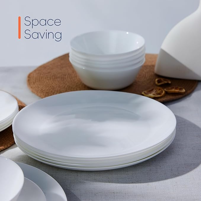 10.5 inch Dinner Plate Set of 6, Lightweight Round Opal Glass White Dinnerware Plates, Dishwasher and Microwave Safe
