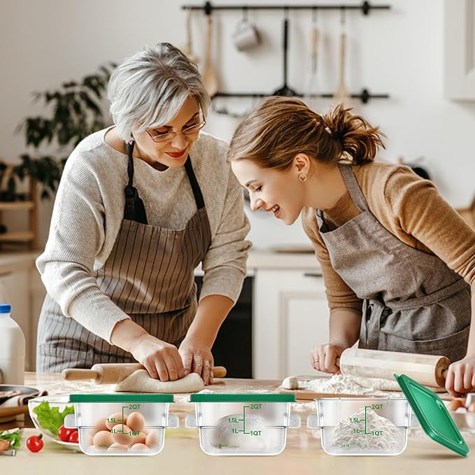 4 pcs 2qt Food Storage Containers with Lid, Square Clear Commercial Food Storage Containers with Handle and Scale for Food Storage in Home Kitchen & Dining (Rreen)