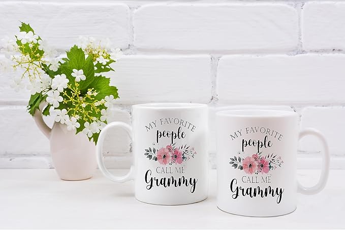 QASHWEY Grammy Coffee Mug, Grammy Gift, Grandma Coffee Mugs, GrandmaGifts, GrammyMug Tea Cup Gifts for GrandmaGrammy, My Favorite People Call MeGrammy CoffeeCups Ceramic 11oz