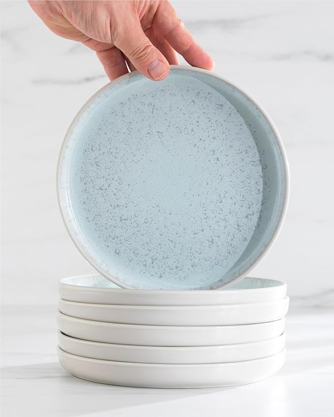 Stoneware Coffee Mugs Set of 8 – 14.5 oz Beige-Blue Ceramic Cups – Dishwasher & Microwave Safe Drinkware – Modern Stylish Design