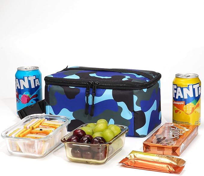 Cerbonny Small Lunch Box for Kids/Adult, Mini Cooler Bag with Buckle Handle, Insulated Cooler Bag for Work/School Travel, Camo