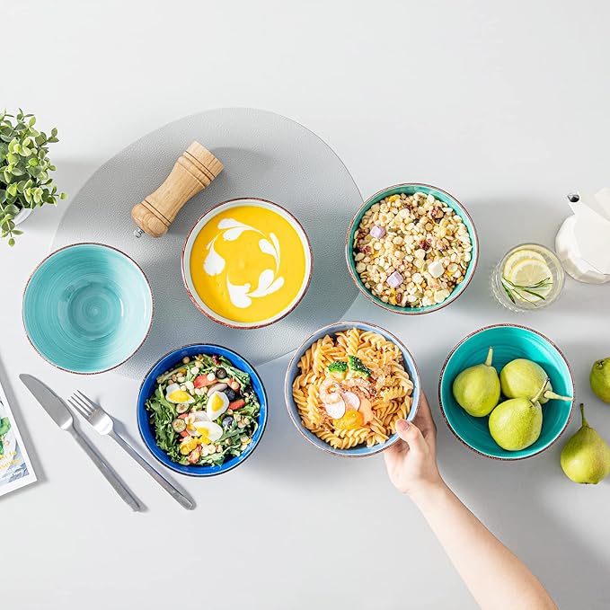 vancasso Bonita 27 Oz Cereal Bowls Set of 6, Blue Ceramic Bowls for Kitchen, 6 Inch Soup Bowls, Dishwasher & Microwave Safe