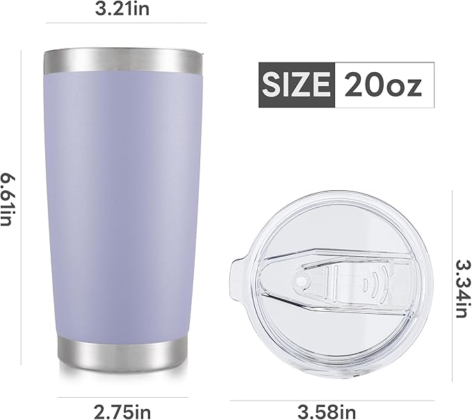 20 oz Tumbler with Lid Stainless Steel Insulated Tumblers Bulk Double Wall Vacuum Cups Powder Coated Travel Mug Keep Drinks Cold and Hot, Cosmic Lilac, 4 Pack