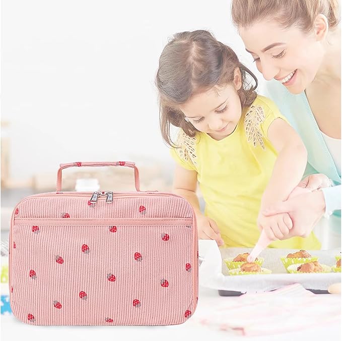 Bluboon Kids Girls Corduroy Pink Strawberry Lunch Box for School
