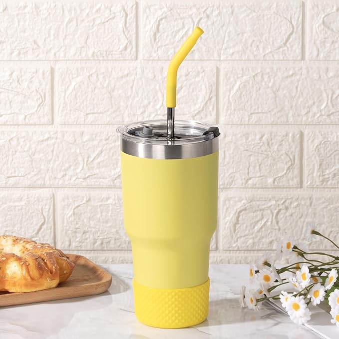 6 Pcs Reusable Metal Straws, Stainless Steel Straws with Silicone Tip for 20 oz Tumbler, Long Drinking Replacement Straw for YETI, STANLEY, US Acrylio, BJPKPK, Simple Modern and so on