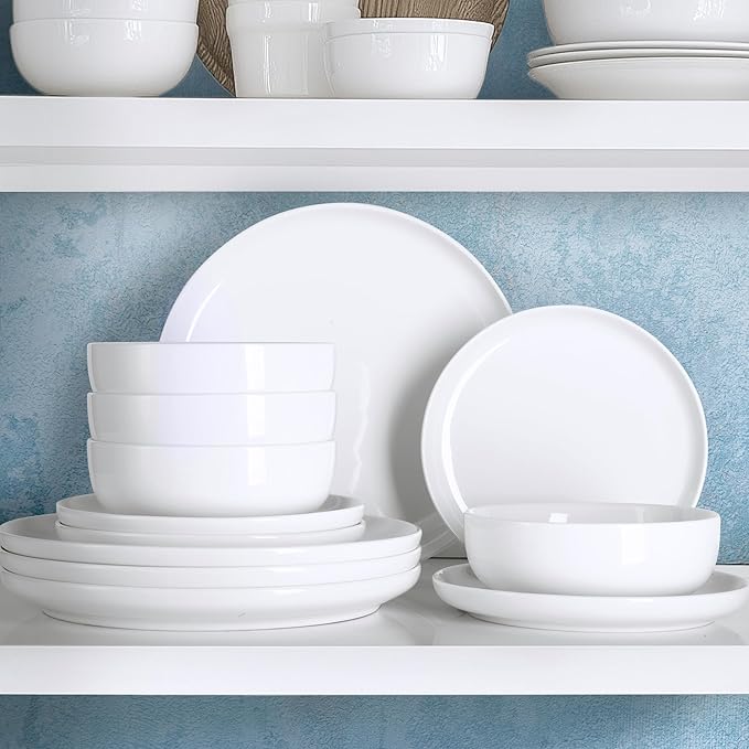 Zulay Kitchen Nova Porcelain Dinnerware Set, Service For 4 - Chip & Scratch Resistant White Plates And Bowls Sets - Microwave & Dishwasher Safe - White