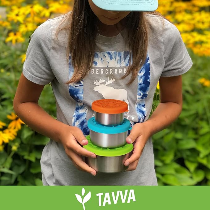 TAVVA 4 X 3 oz Food Storage Containers with Lids - Leakproof w/Silicone Lids - BPA Free - Dishwasher & Freezer Safe - Portable & Reusable - Small Stainless Steel Snack Cups Dressing Containers