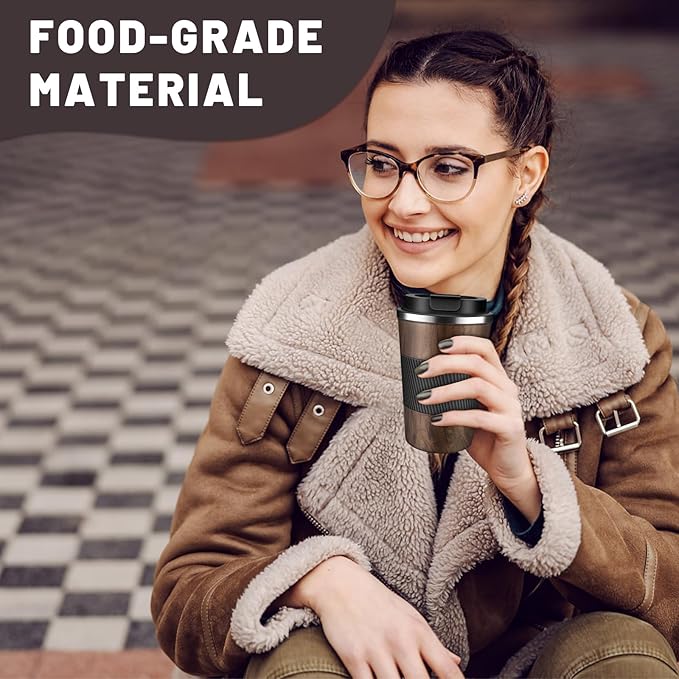 Insulated Coffee Tumblers with Flip Lid 12oz / 17oz, Stainless Steel Travel Coffee Mug Leak Proof, Vacuum Insulated Coffee Mug Reusable Cup, Keeps Cold and Hot for Coffee Tea