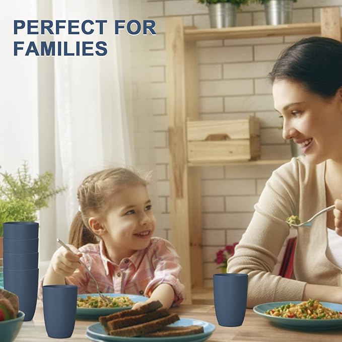 Wrova Wheat Straw Cups 6 PCS Good Alternative to Plastic Reusable Cups 20 oz Unbreakable Drinking Cup Reusable Dishwasher Safe Water Plastic Glasses Navy Blue