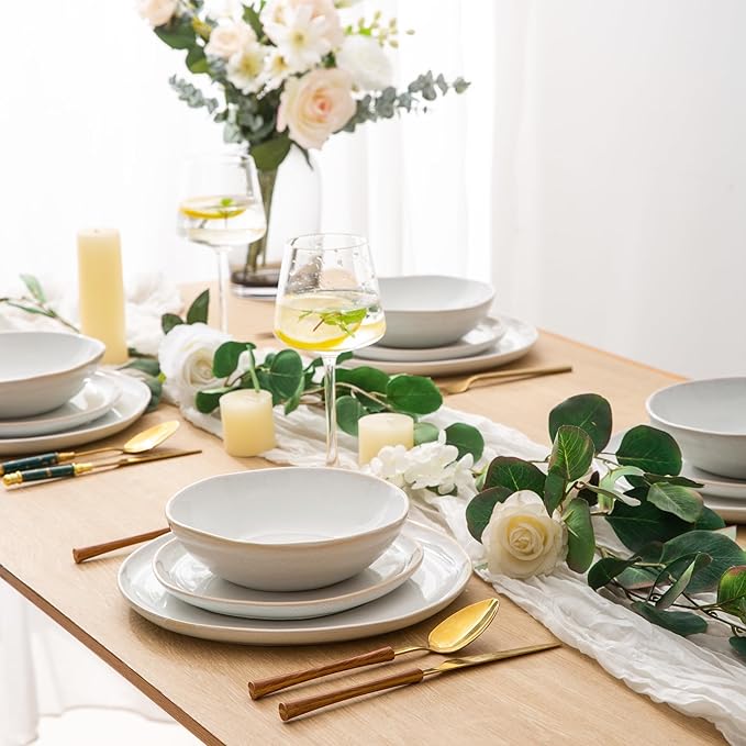 AmorArc Ceramic Dinnerware Sets,Handmade Reactive Glaze Stoneware Plates and Bowls Set,Highly Chip and Crack Resistant | Dishwasher & Microwave Safe,Service for 4 (12pc)