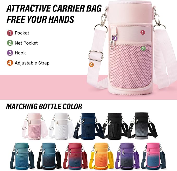 32 oz Insulated Water Bottle | Thickened Stainless Steel Vacuum Metal | Portable Sports Water Jug for Gym and Hiking with Straw, Carrier Bag, Handle Strap | BPA-Free 32 oz