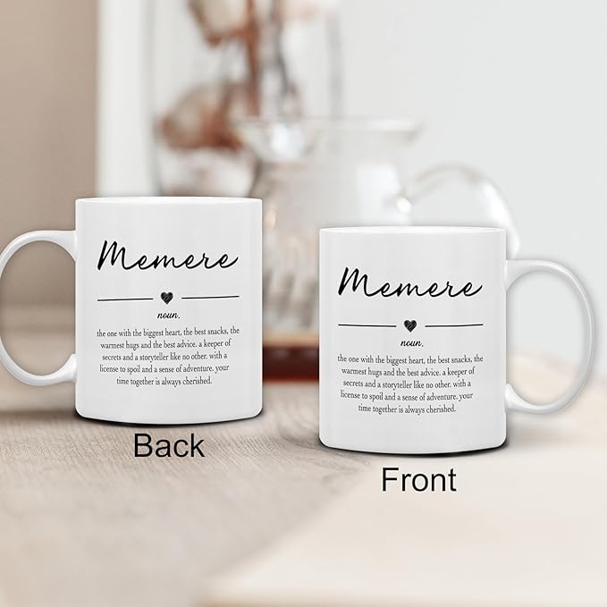 QASHWEY Memere Gifts Coffee Mug, Gifts for Memeres Grandma from Grandkids Grandchildren, Grandma Coffee Mug, Mothers Day Mugs Tea Cup Gift for GrandmaMemere, Memere Definition CoffeeCup Ceramic 11oz