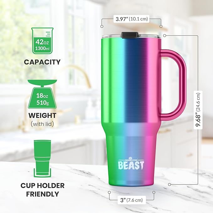 Beast 42 oz Tumbler Stainless Steel Vacuum Insulated Coffee Ice Cup Double Wall Travel Flask (Rainbow)