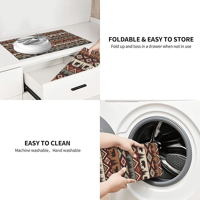 Bear Mountain Microfiber Dish Drying Mat for Kitchen Counter Vintage Rustic Dishes Pad Dish Drainer Rack Mats 18"x24" Absorbent Washable Reusable