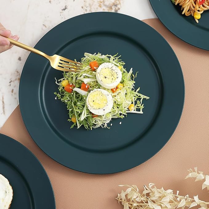 Berglander Plastic Plates Set of 8 Pieces 10", Green Reusable Flat Dinner Plates, Salad Plates, Pasta Bowls, Dishes Set Easy to Carry for Home, Garden, Picnic, Camping, Outdoor