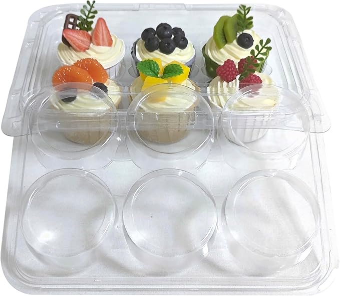 50 Pack of 6-Chamber Handheld Transparent Muffin Container, Disposable Plastic Cupcake Container With Lid, Cake Rack