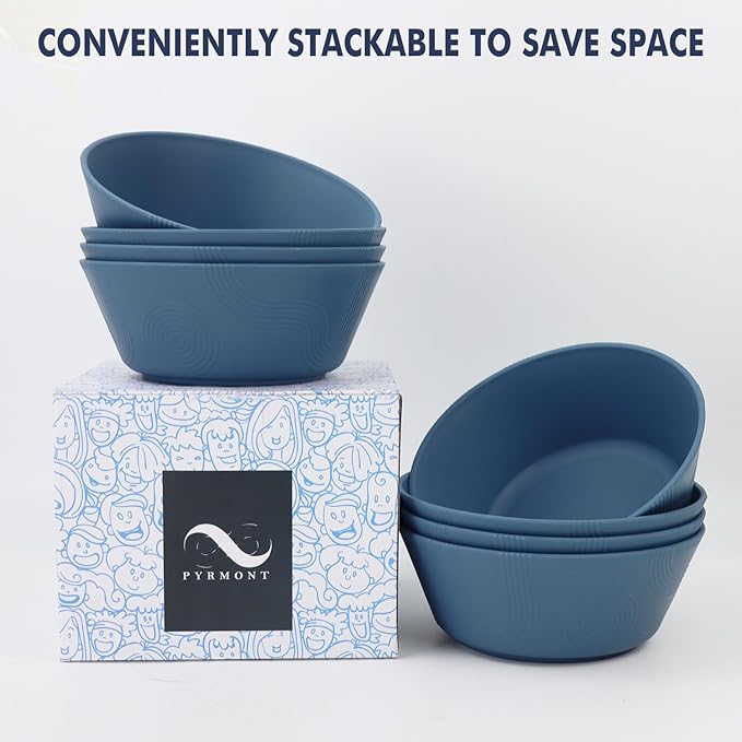 PYRMONT Wheat Straw Bowls 36oz Cereal and Salad Bowl Set of 8 Dishwasher & Microwave Safe Bowls for Kitchen, Plastic Bowls Reusable for Salad, Cereal, Snack, BPA-Free