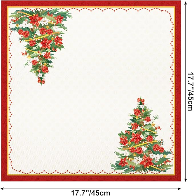 Christmas Tree Napkins, 18×18 Inch Floral Dinner Cloth Napkins Set of 6, Washable Cotton Soft Absorbent Square Napkins for Dining Kitchen Party Wedding Decoration